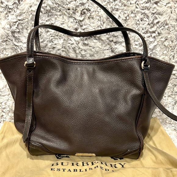Burberry Brown Pebbled Leather Tote with Nova Check Interior - Picture 2 of 13